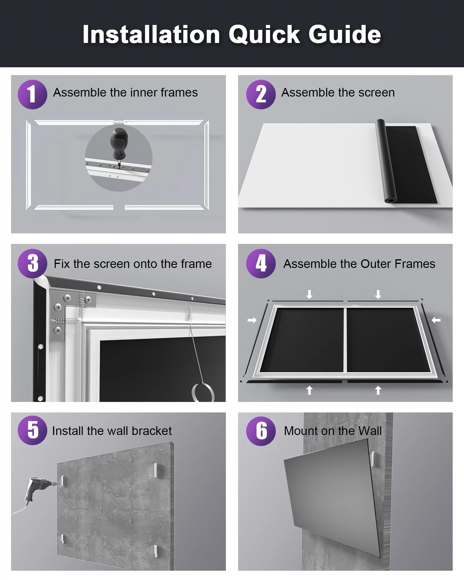 120” 16:9 Fixed Frame Projector Screen, 1.3 dB Peak Gain, Matte White U4661