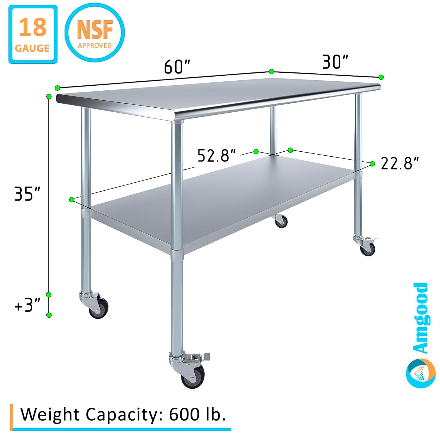 Stainless Steel Work Table with Under-Shelf & 4 Wheels Q14827