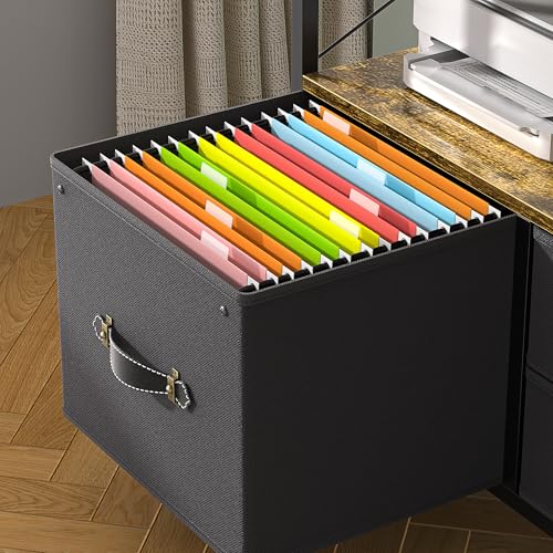 Black 3 Drawer Rolling Printer Stand with Fabric Storage Shelf V921