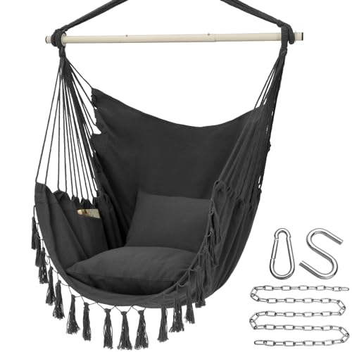 Large Macrame Hanging Hammock Chair with 2 Cushions, Max 500 Lbs V4661