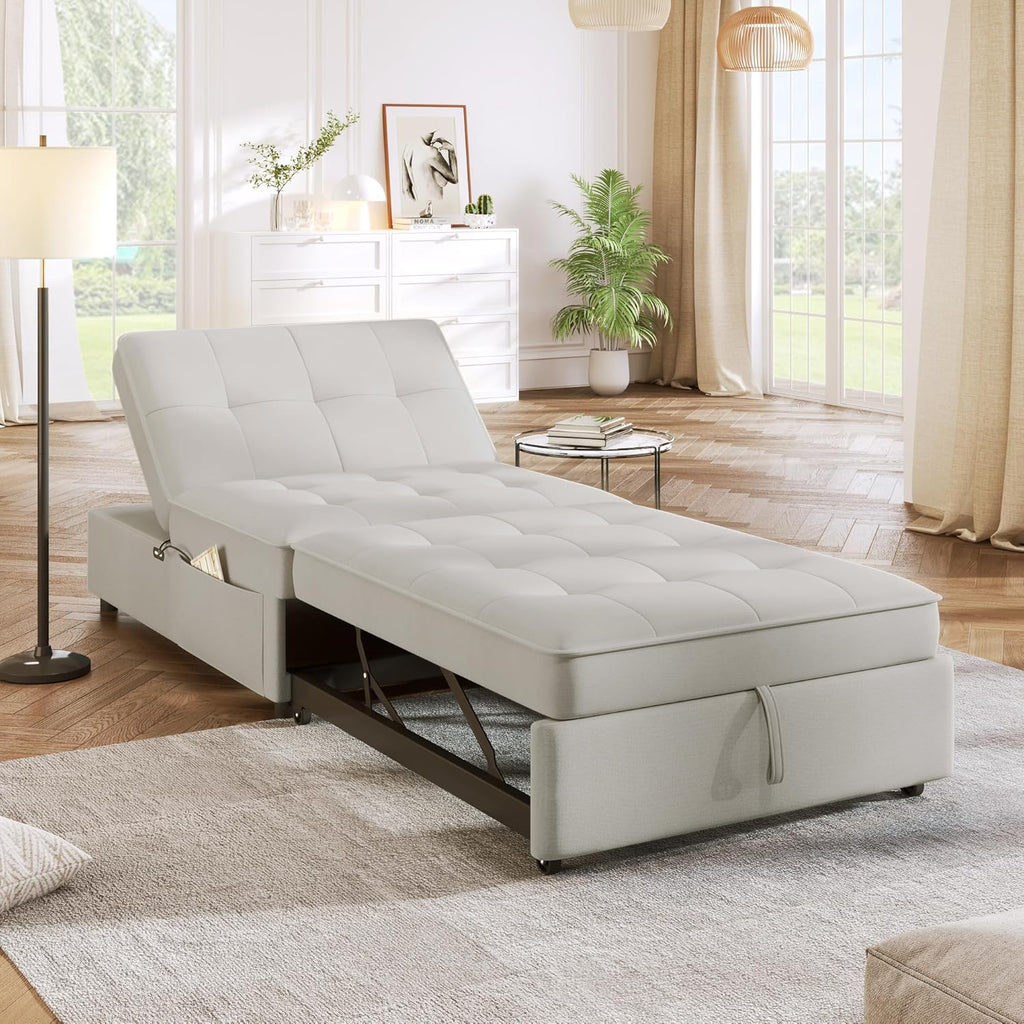 White 4-in-1 Folding Ottoman Bed with Storage Pocket and USB Port P71422