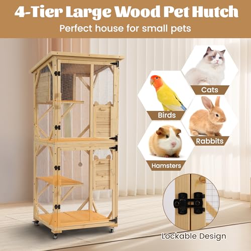 Black 4 Tiers Cat Enclosure with Wheels, Resting Box & Waterproof Roof E530441