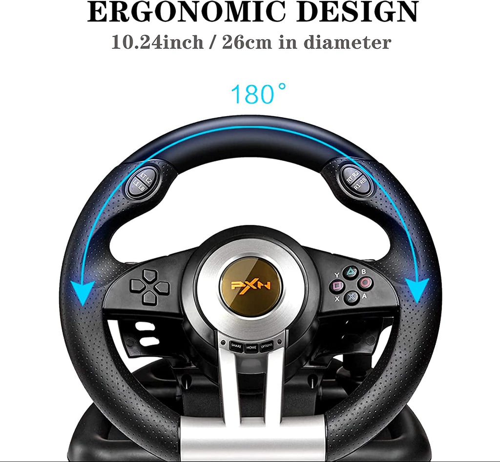 Gaming Steering Wheel with Pedal 180 Degree for PC, PS3, PS4, Xbox One, Xbox Series X/S, N-Switch (Black) W785
