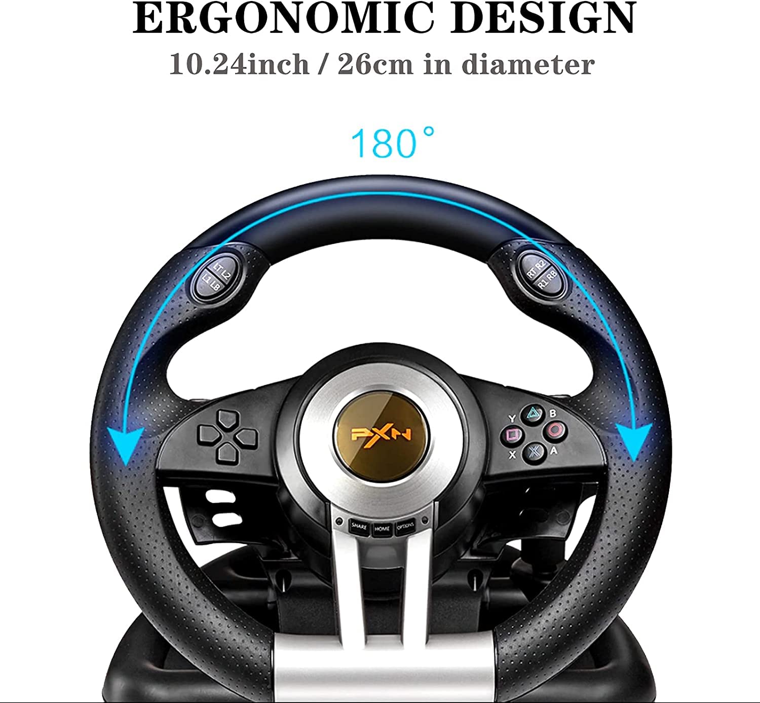 Gaming Steering Wheel with Pedal 180 Degree for PC, PS3, PS4, Xbox One, Xbox Series X/S, N-Switch (Black) W785