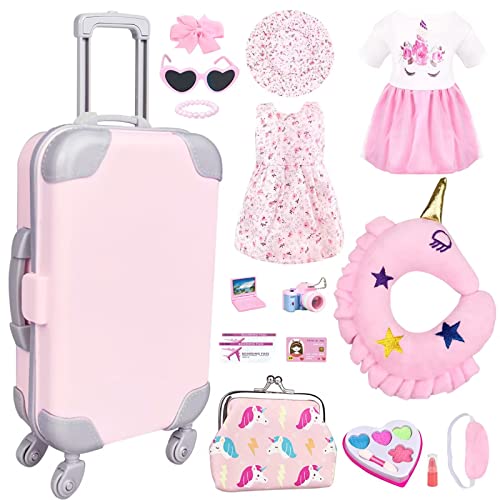 17Pcs 18 Inch Doll Clothes and Accessories Travel Play Set with Travel Pillow Camera J926827