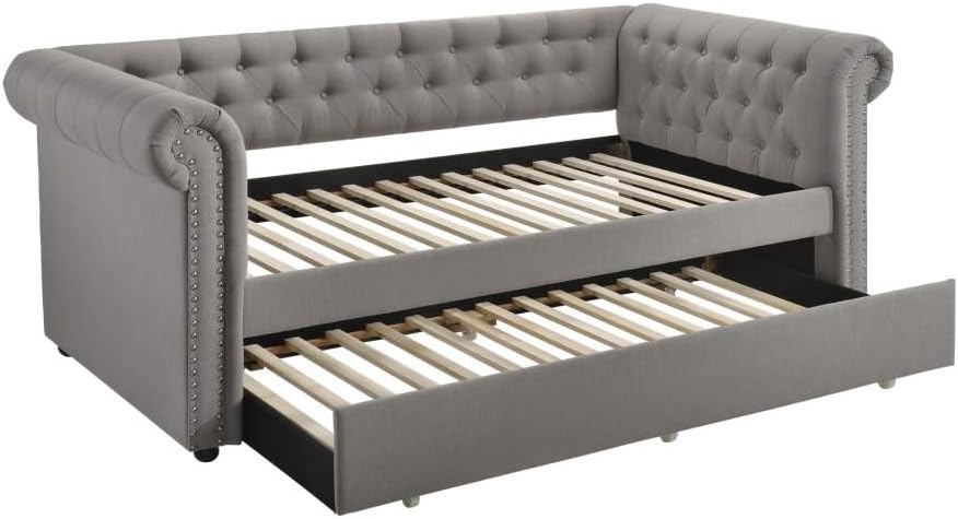 Gray Fabric Twin Size Tufted Upholstered Daybed with Trundle K761259