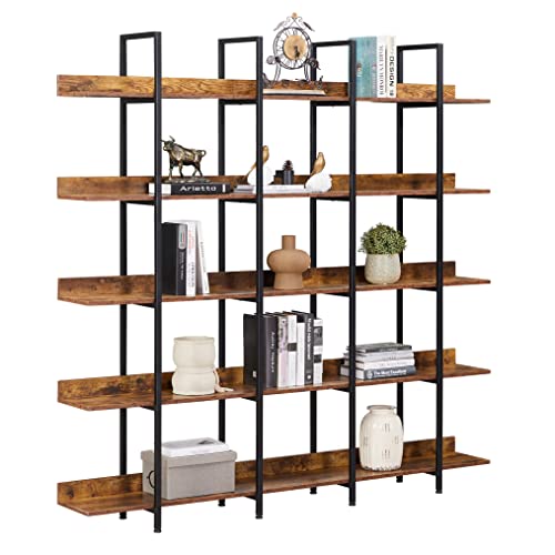 Black 5-Shelf Open Bookcase with Metal Frame W53178