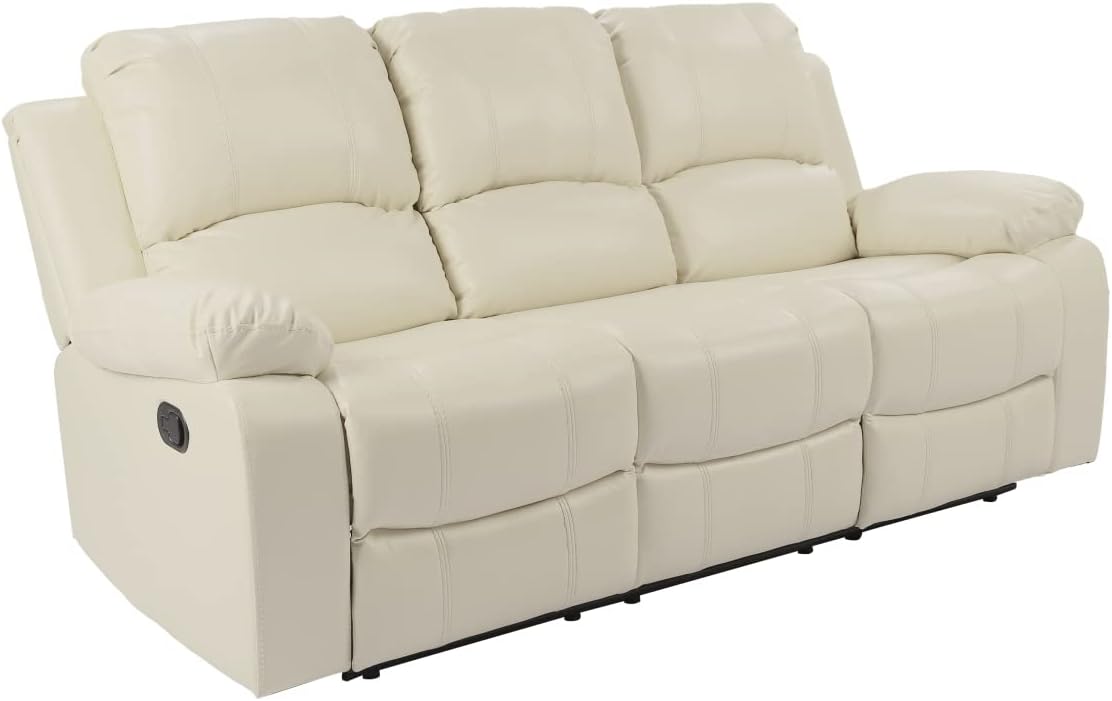 Beige Air Leather Double Recliner Loveseat with Console M9962