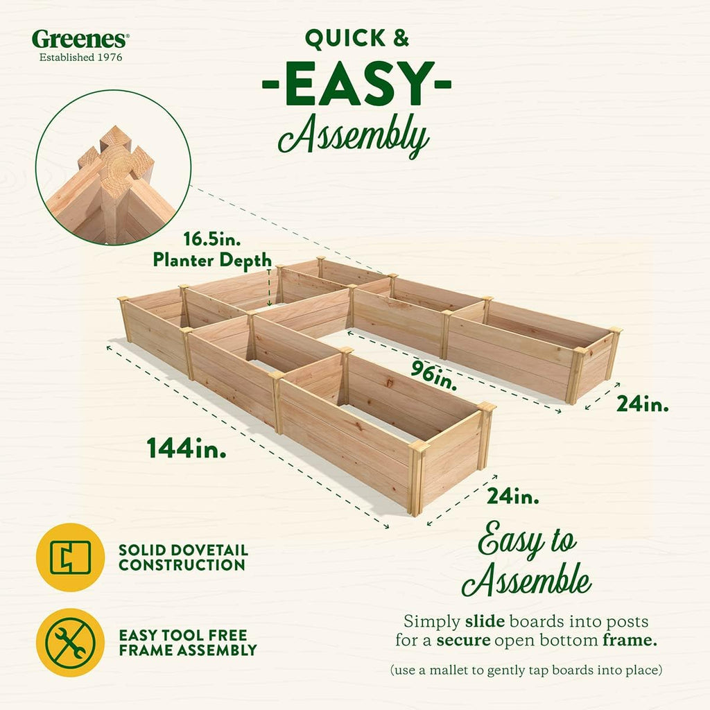 Cedar Raised Garden Bed, 8' x 12' x 16.5" U-Shaped Bed Q672