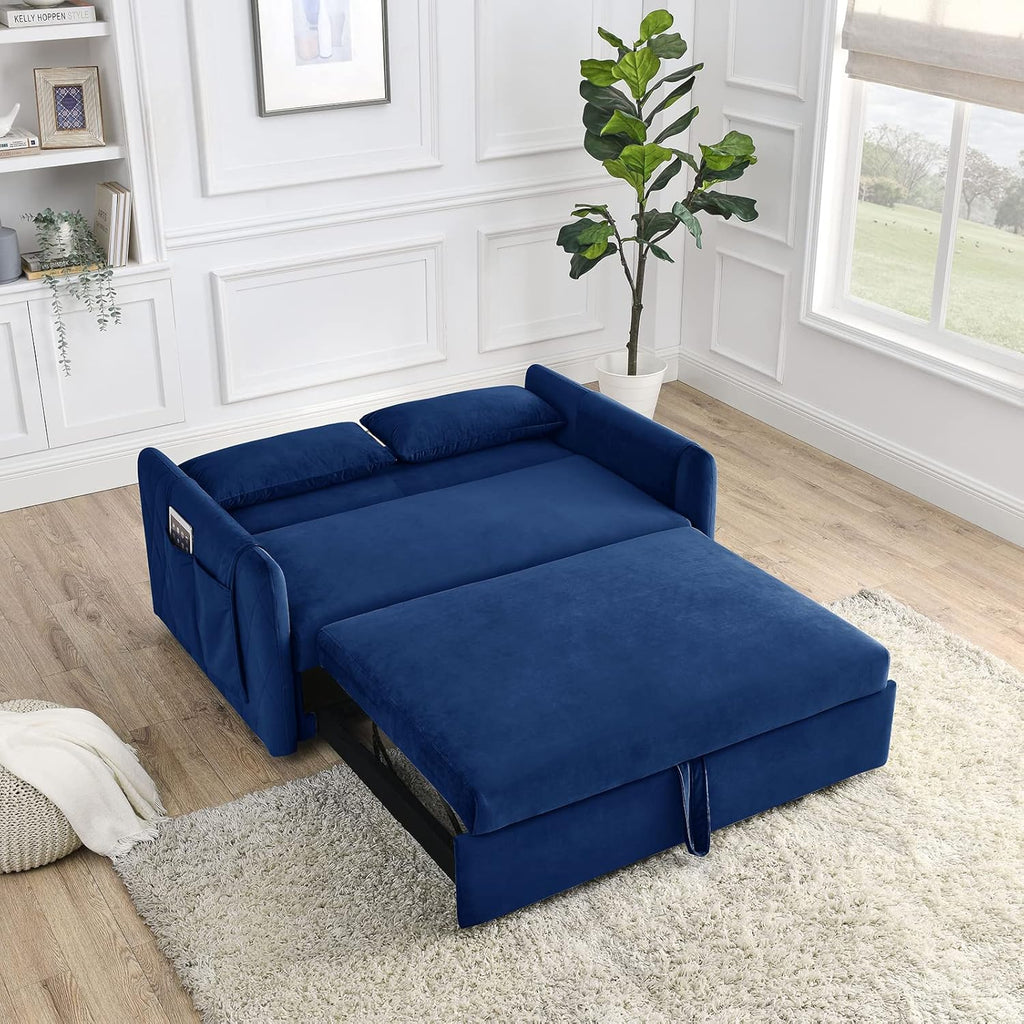 55" Velvet Convertible Sleeper Sofa with Pull Out Bed W171