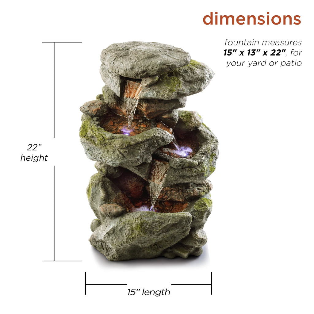 22" Outdoor 3-Tier Rock Tabletop Fountain Y23578