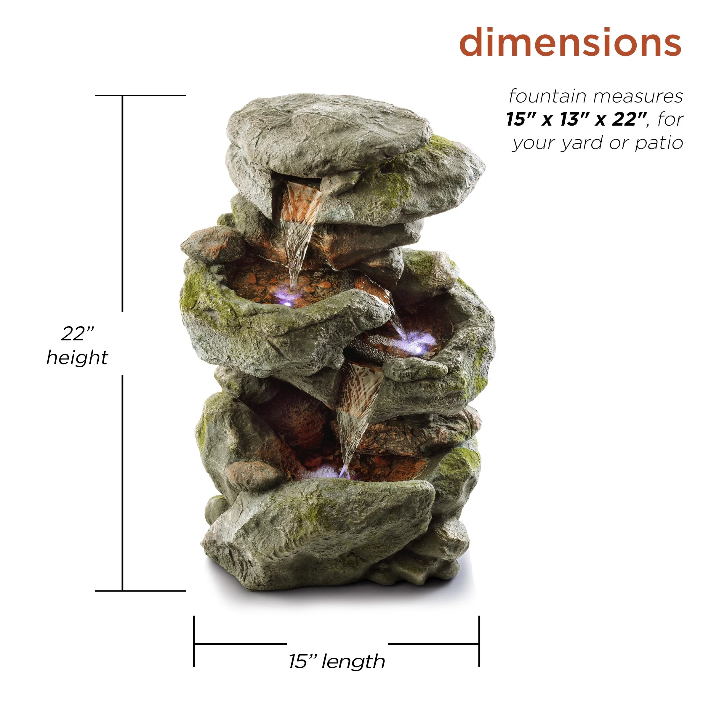 22" Outdoor 3-Tier Rock Tabletop Fountain Y23578