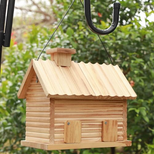 Natural Wooden Bird House 2 Hole 2 Rooms Hanging Birdhouse D51491
