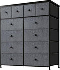 12 Drawer Fabric Dresser with Metal Frame, Wood Top, Light Grey Q1816