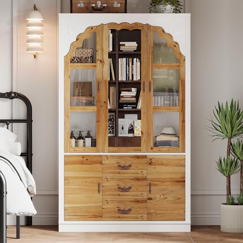 White 5 Door Armoire Wardrobe with Shelves, Hanging Space, Mirror, Drawers U444493