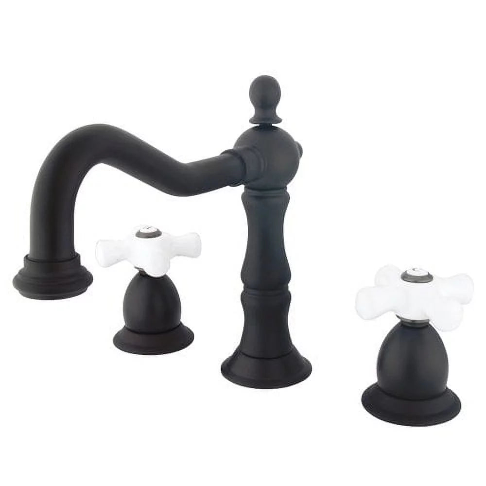 Chrome Widespread Bathroom Faucet with Double Porcelain Cross Handles E808319