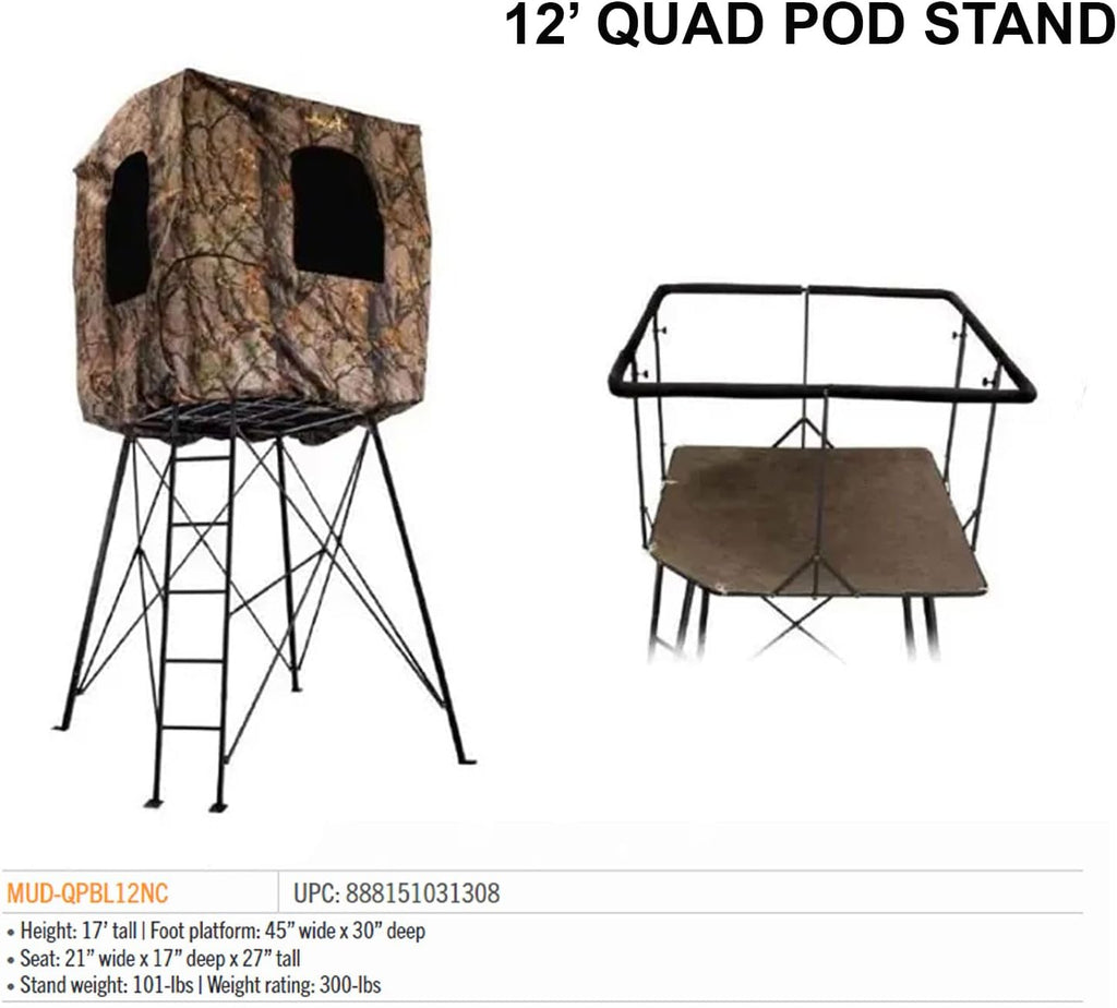 12' Quad Pod Steel Hunting Outdoor Platform with 360-degree Padded Shooting Rail F367