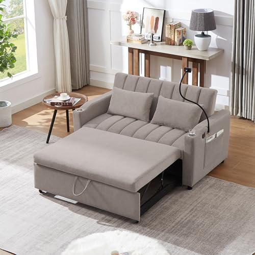 Beige 3 in 1 Convertible Single Sofa Bed Lounger Chair with Pillow and Adjustable Backrest C43341