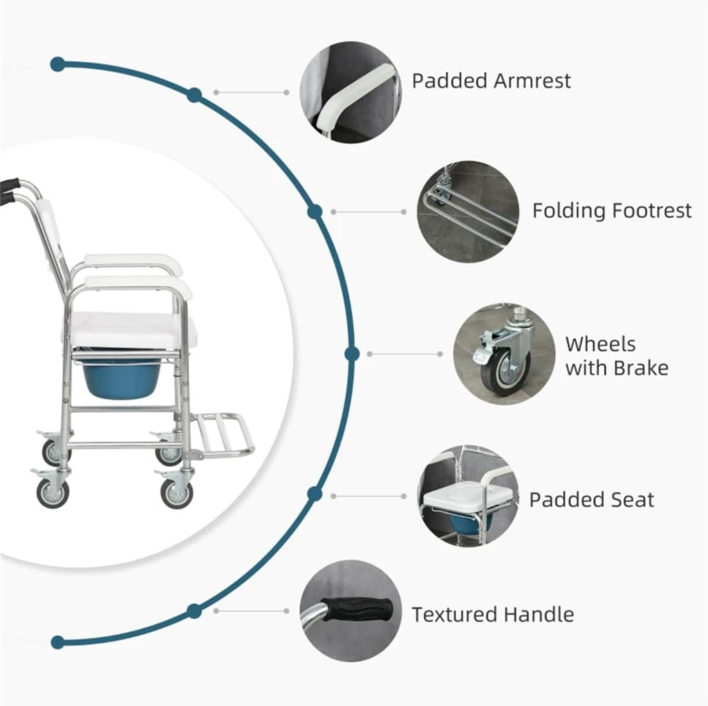 Waterproof Rolling Shower Commode Wheelchair with Padded Seat G8820