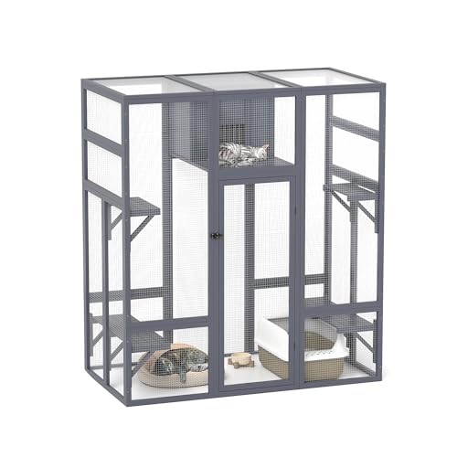 70 Inches Large Wooden Catio Outdoor Cat Enclosure with Waterproof Roof B777749