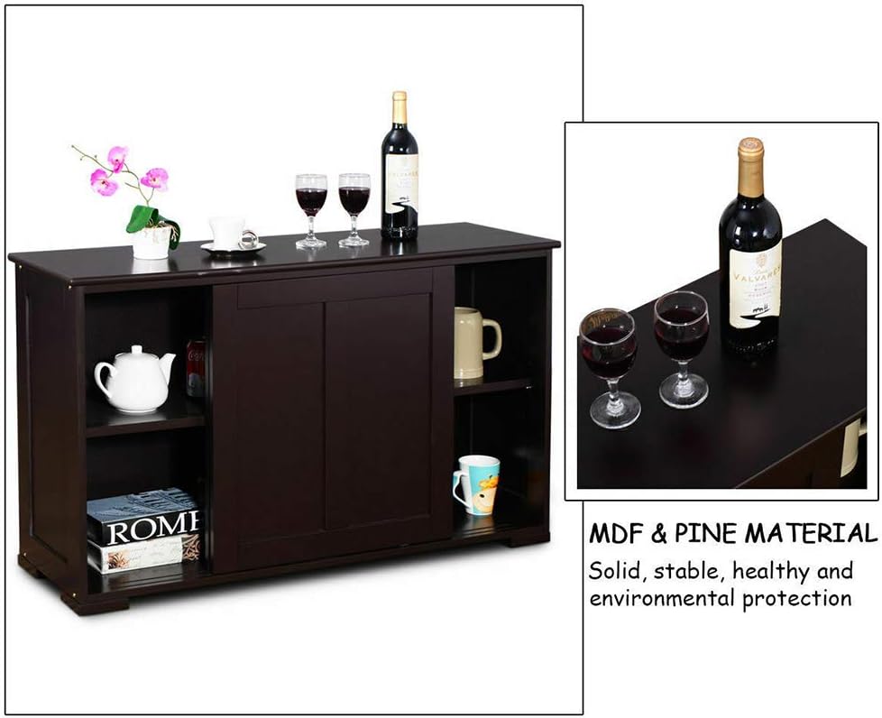 Dark Brown Wood Sliding Door Kitchen Storage Cabinet MDF 42" L × 13" W × 23.5" H D628