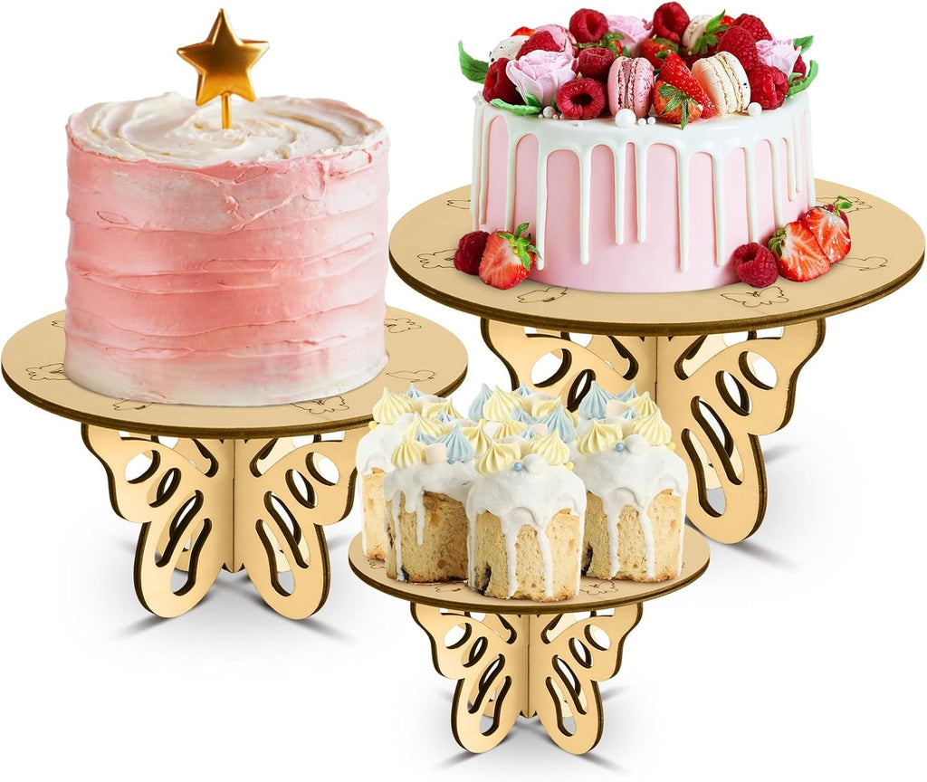 3 Pcs Wooden Butterfly Cake Stands Set 12 Inch 10 Inch 8 Inch R40803