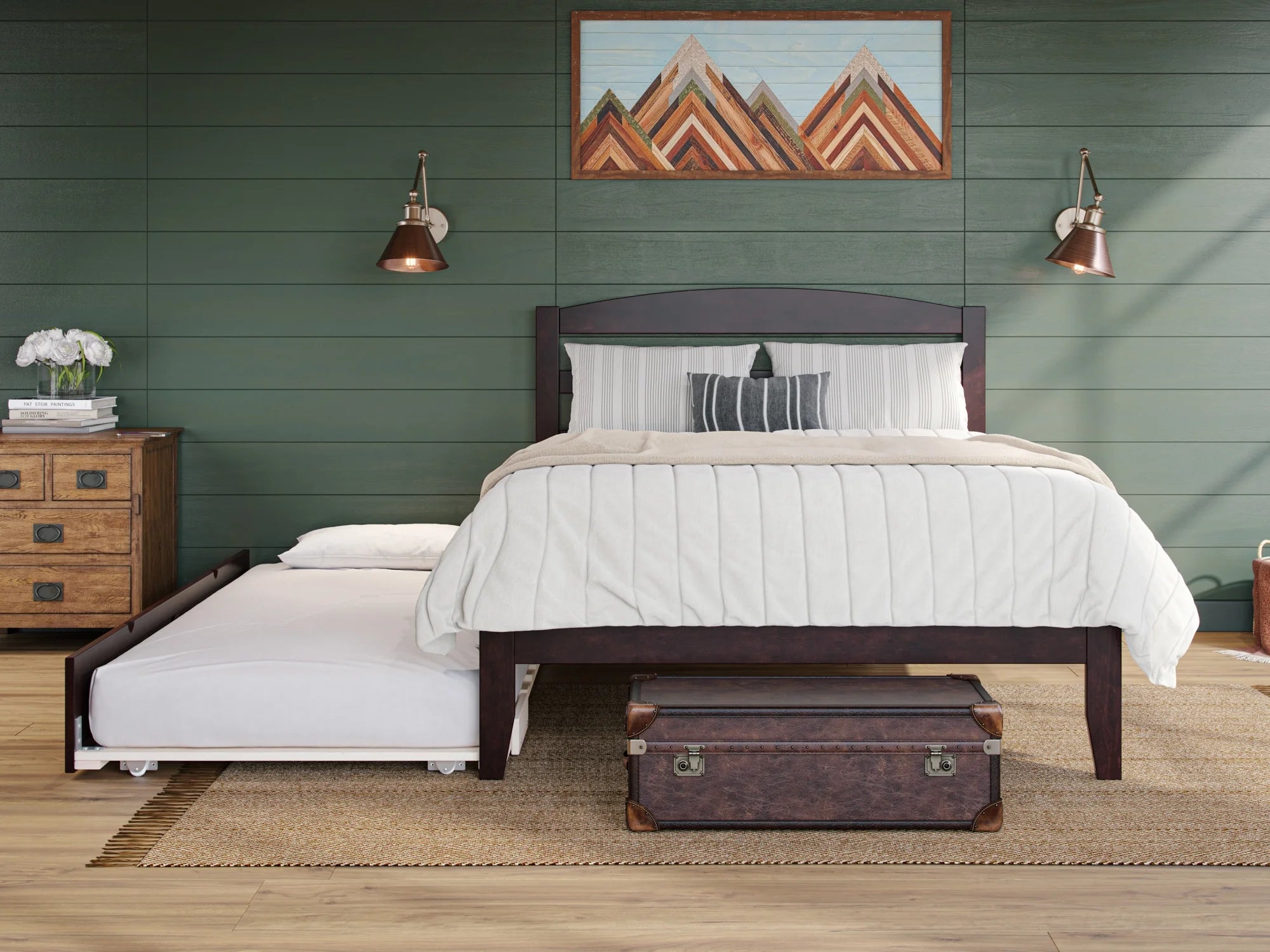 14" Queen Wood Platform Bed Frame with Twin XL Trundle, Espresso K18926