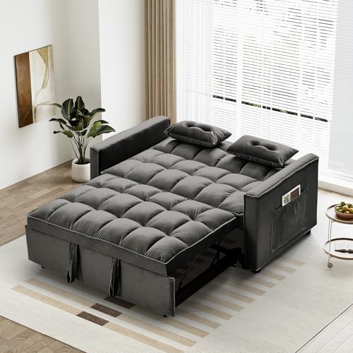Black Velvet 2 Seater Convertible Sleeper Sofa with Pullout Bed R815218