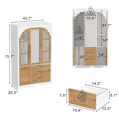 White 5 Door Armoire Wardrobe with Shelves, Hanging Space, Mirror, Drawers U444493