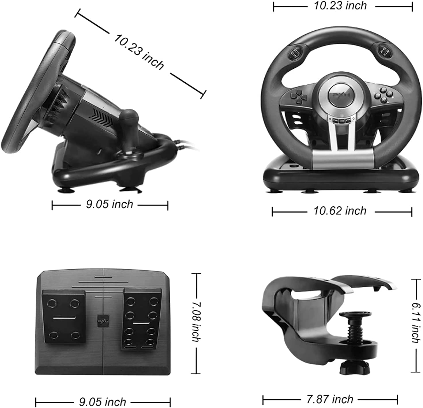 Gaming Steering Wheel with Pedal 180 Degree for PC, PS3, PS4, Xbox One, Xbox Series X/S, N-Switch (Black) W785