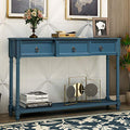 Antique Navy Narrow Console Sofa Table with Drawers and Long Shelf N19713