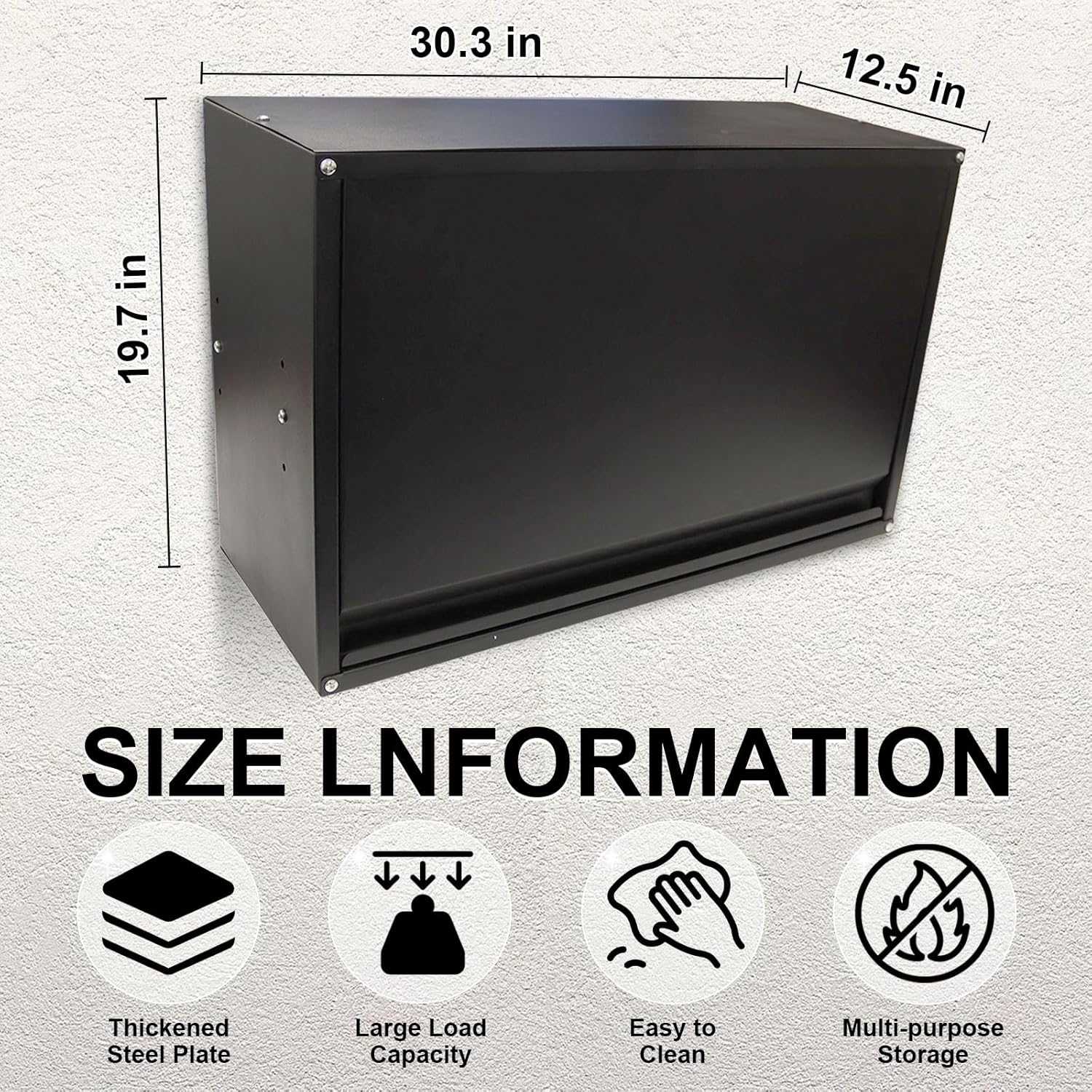 Black Wall Mount Metal Storage Cabinet with Adjustable Shelf I646