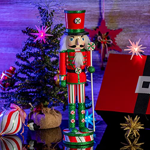 Red White Green Wooden Christmas Nutcracker 15" V22489