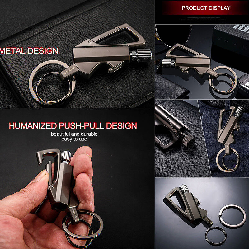Metal Carabiner Bottle Opener Keychain Flint Fire Starter C806588