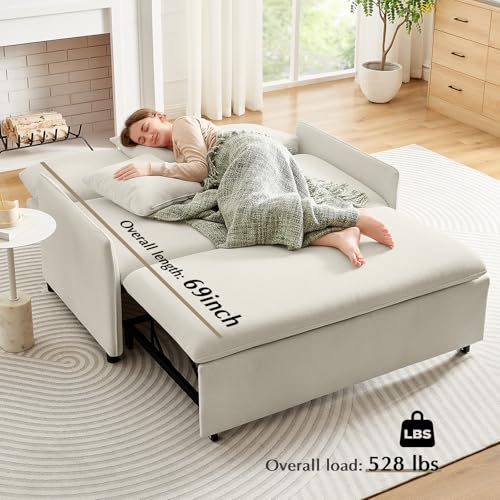 Beige 3-in-1 Convertible Sleeper Sofa Bed with Chenille W765679