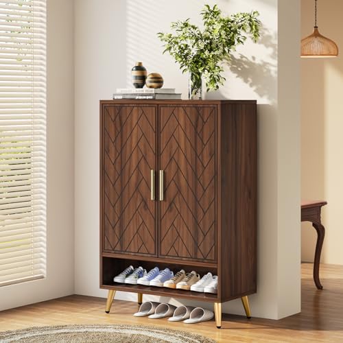 Walnut 6-Tier Shoe Cabinet with Doors P28775