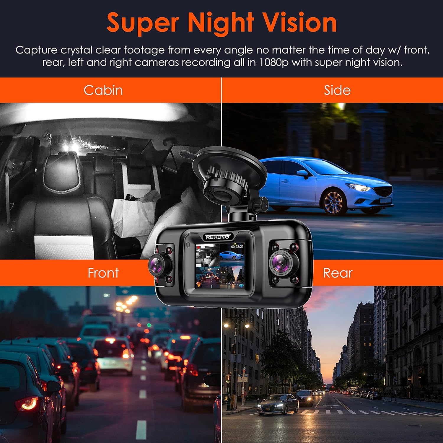 4 Channel Dash Cam with 1080p Resolution, Wi-Fi, GPS, IR Night Vision, Parking Mode, Collision Detection, Type-C Port P286197