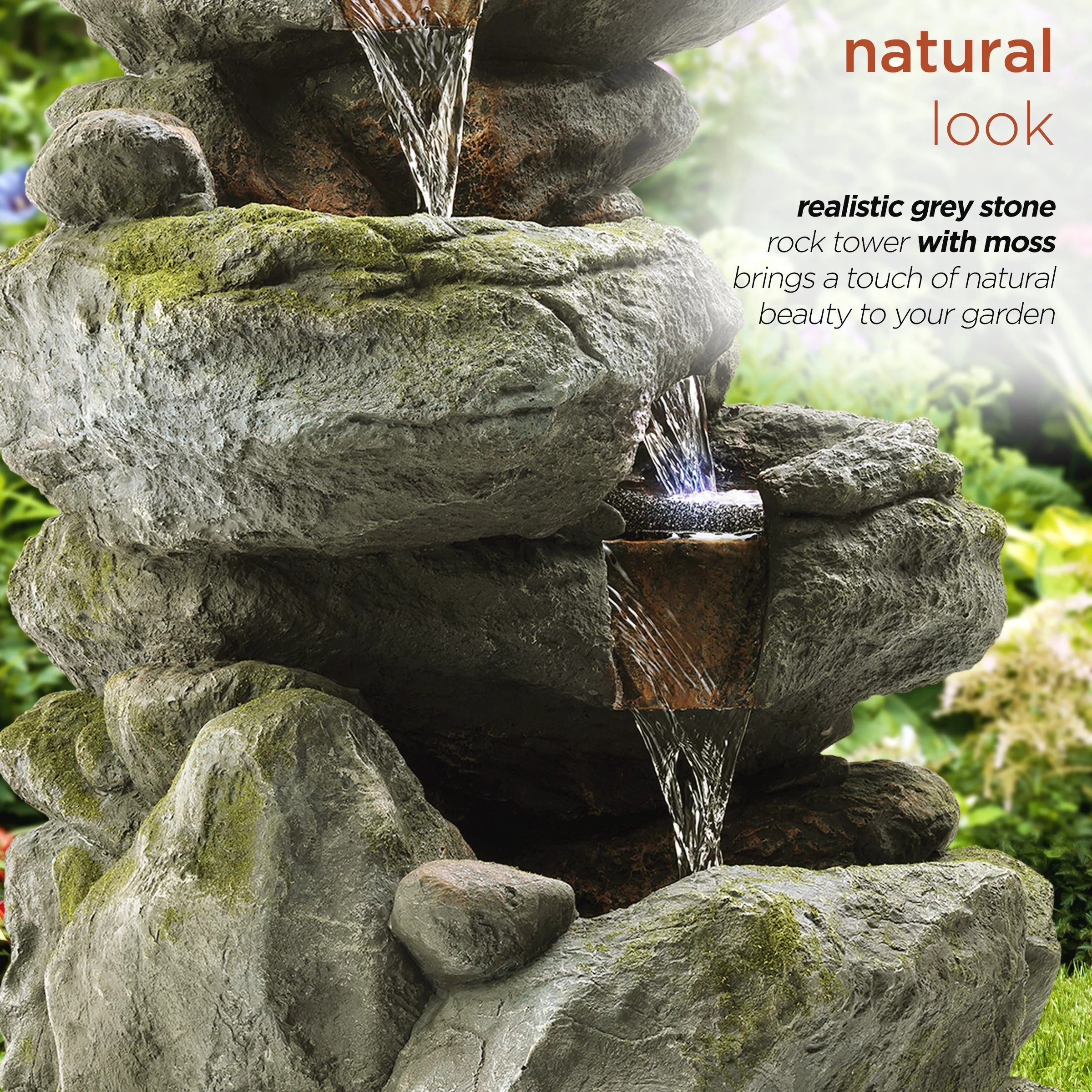 22" Outdoor 3-Tier Rock Tabletop Fountain Y23578