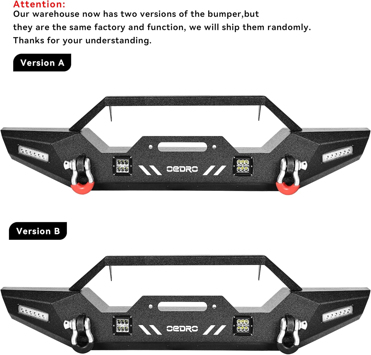 Front Bumper with Winch Plate Mounting & 4 x LED Lights & 2 x D-Rings Z6844