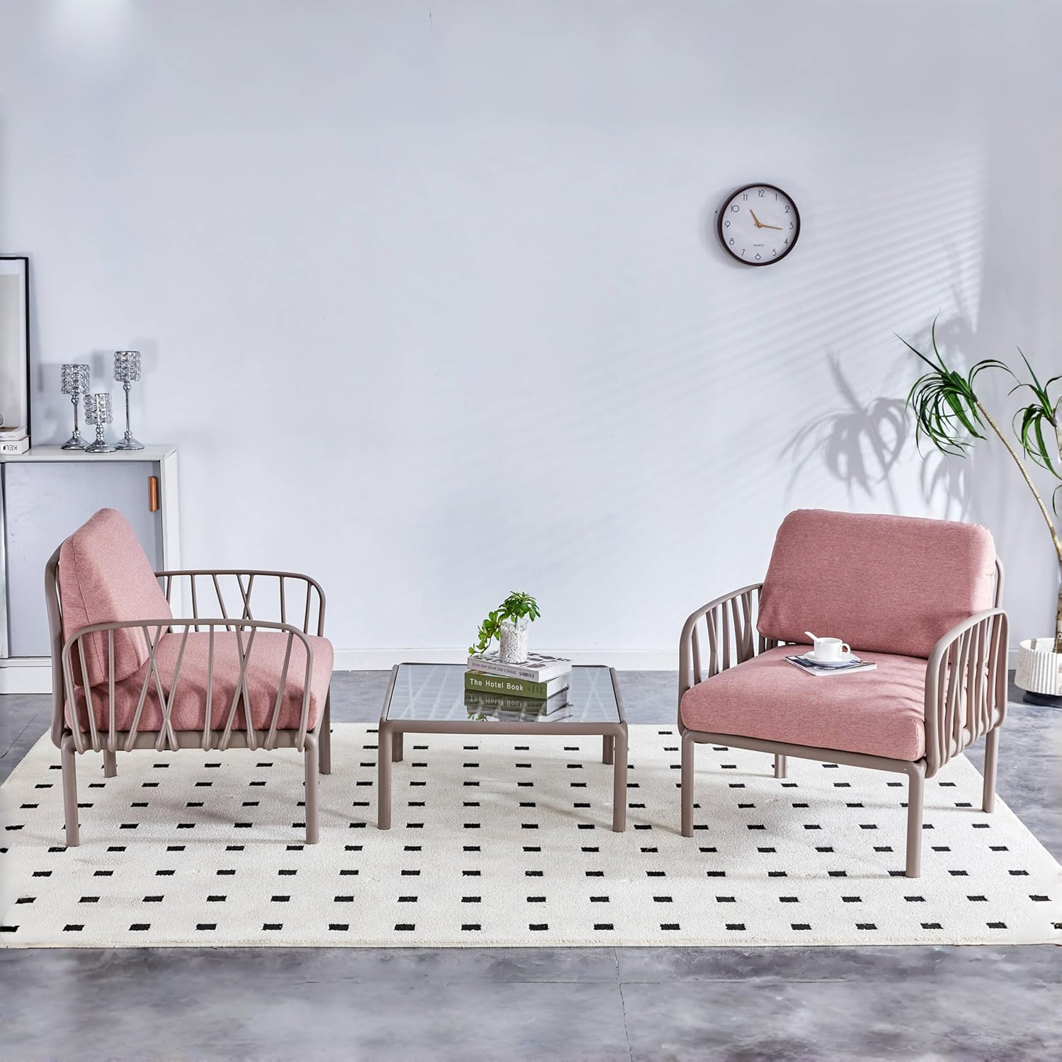 3-Piece Patio Set with Pink Cushions O7163