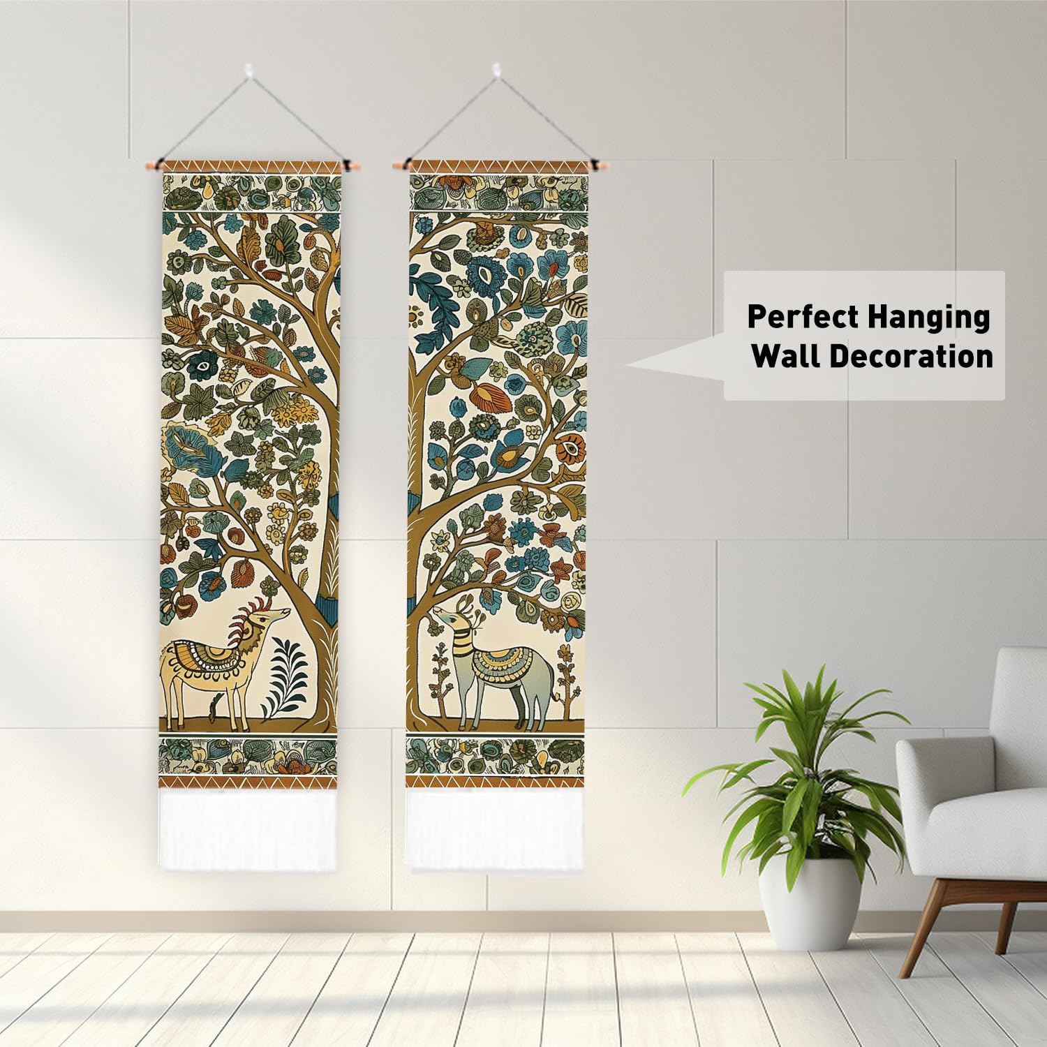 2 Pack Deer and Tree Tapestry with Tassels Z383