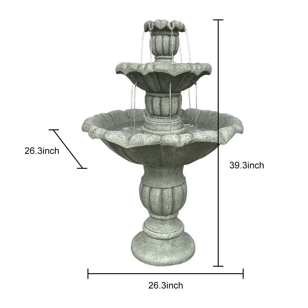35'' H 3-Tier Outdoor Water Fountain with Submersible Electric Pump P290999