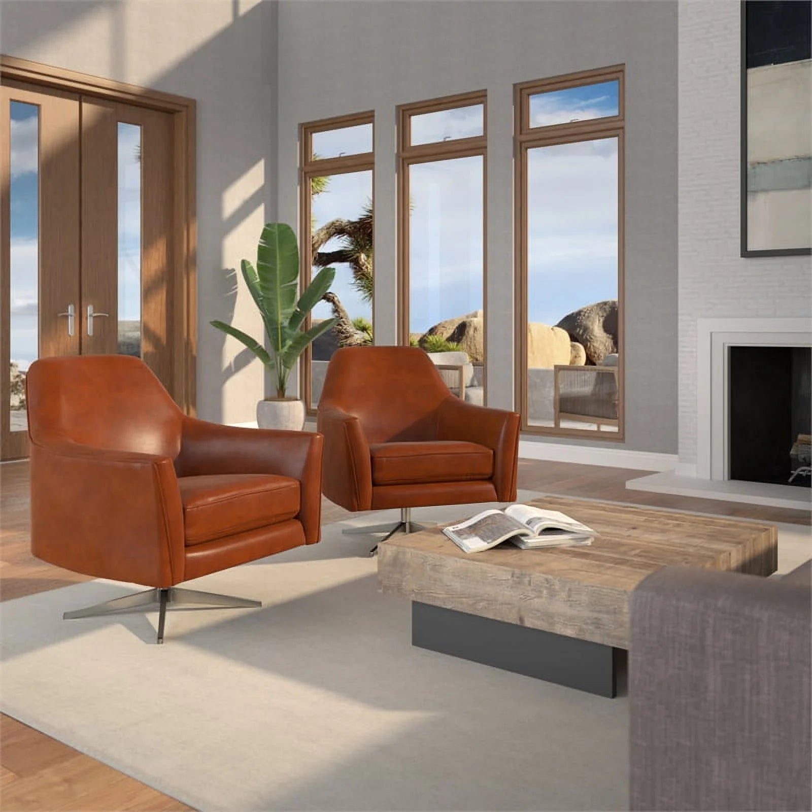Caramel Brown Faux Leather Swivel Armchair C14026