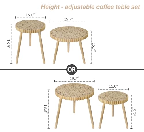 Natural Boho Rattan Coffee Table Set of 2 H7950
