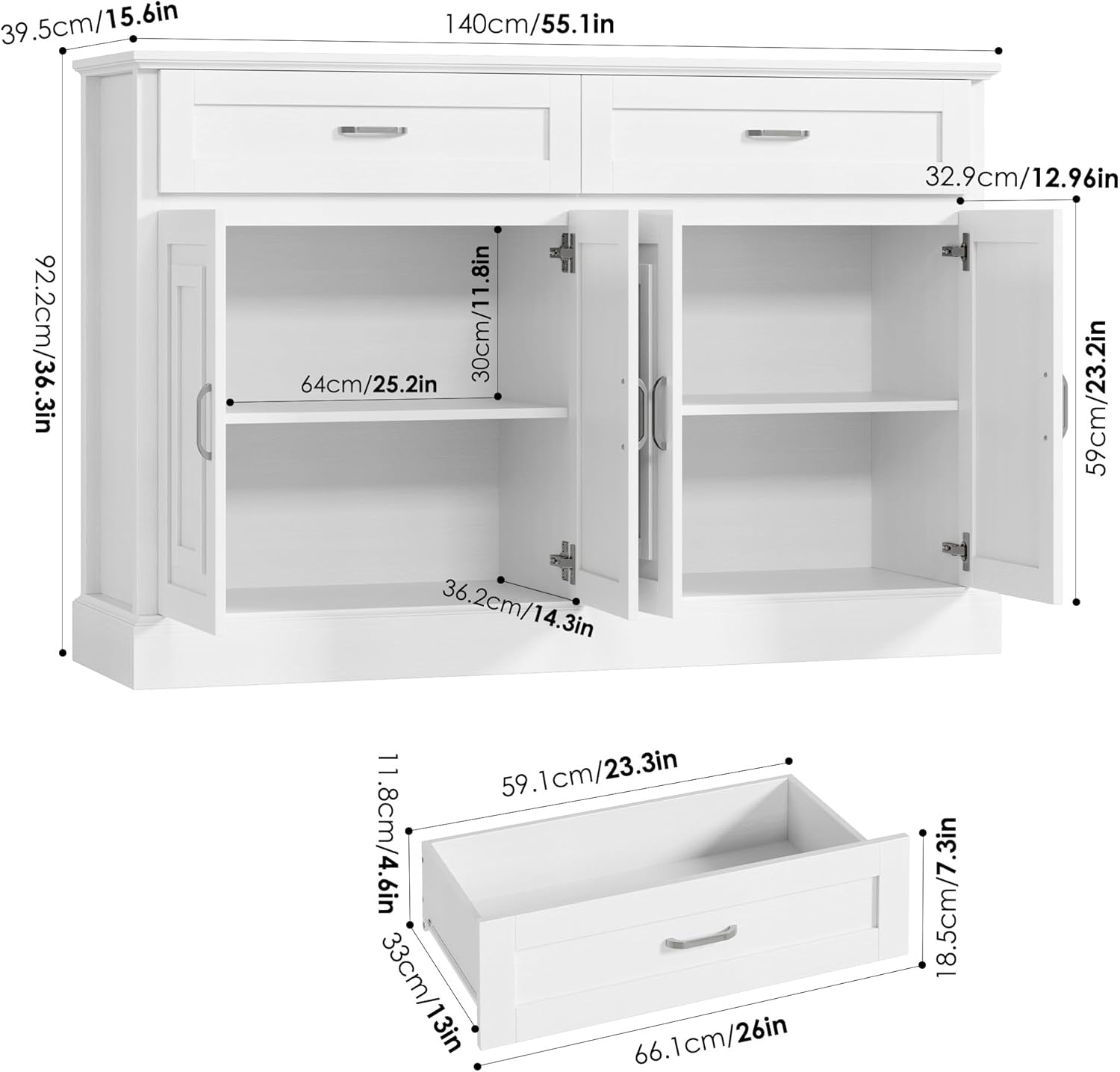55.1" Sideboard Buffet Cabinet with 2 Drawers and 4 Doors R239