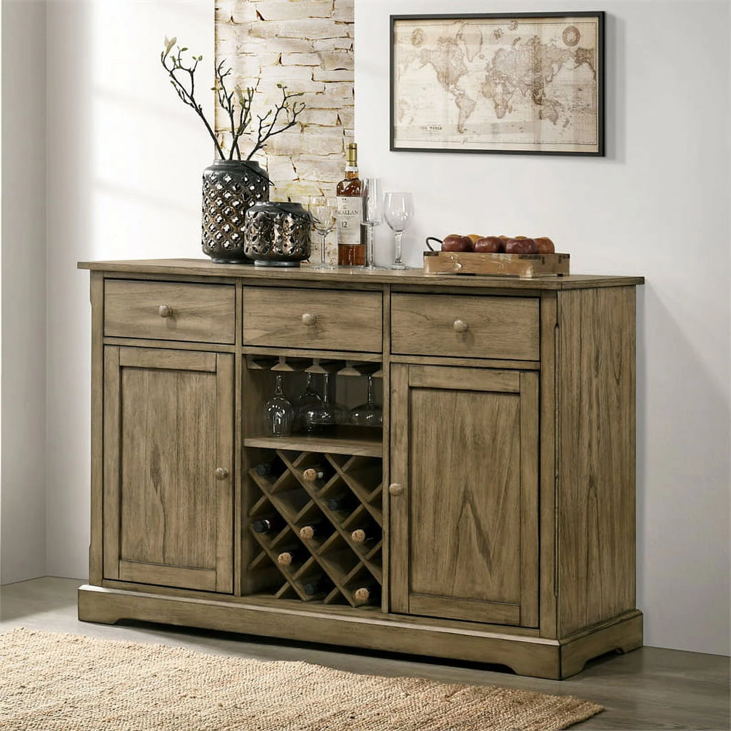 Light Brown Wood Server with Wine Rack Z762044
