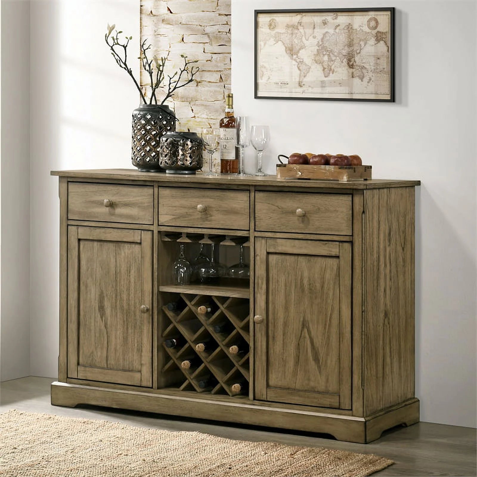 Light Brown Wood Server with Wine Rack Z762044