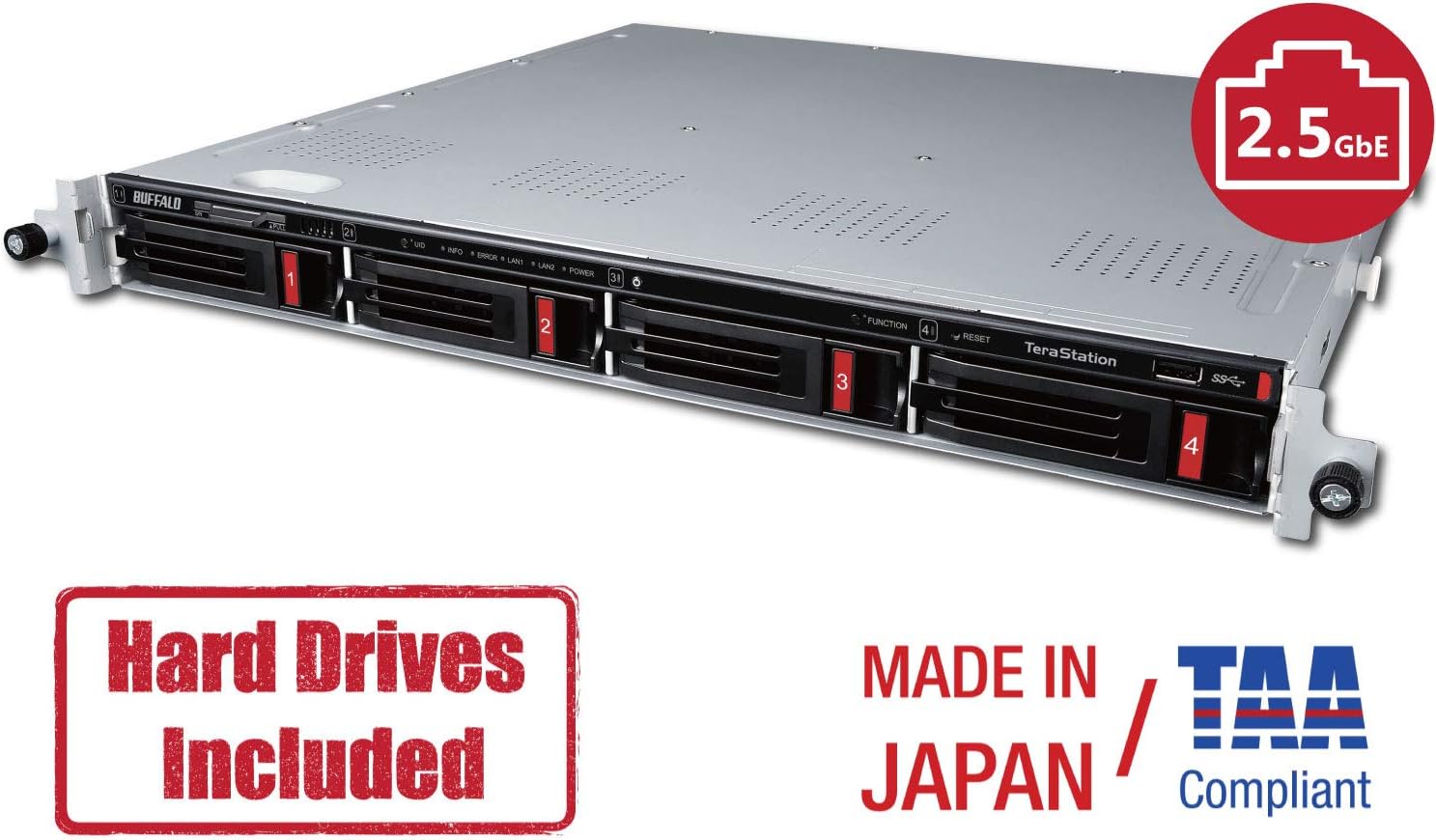 4-Bay Rackmount NAS 4TB (2x2TB) with HDD Hard Drives Included 2.5GBE J49424