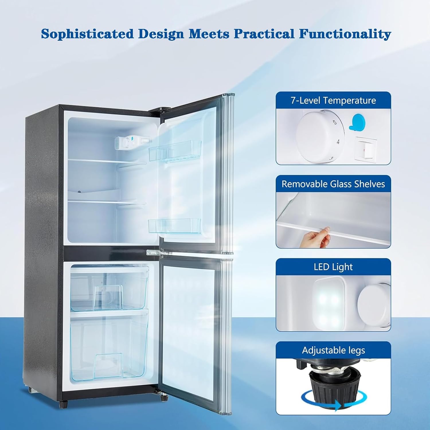 Compact Mini Fridge with Freezer 4.0 Cu.Ft Dual Zone Small Refrigerator P28240