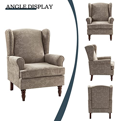 Wingback Accent Chairs Set of 2 with Wood Legs, Fabric Armchairs D403